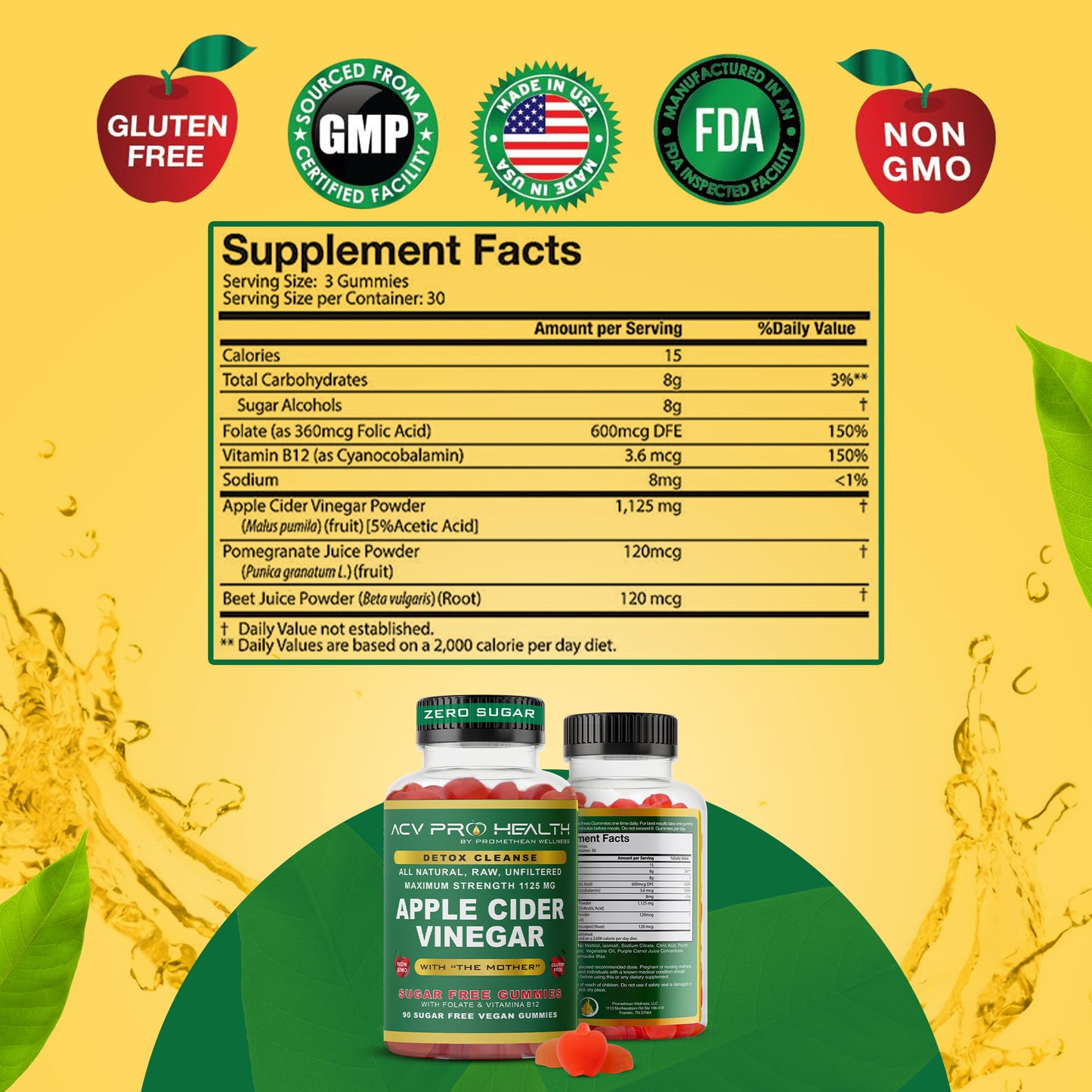 (6 Bottles - 540 Gummies) ACV with Sugar Makes No Sense! Try The Only Zero Net Carbs Sugar Free Apple Cider Vinegar Gummies
