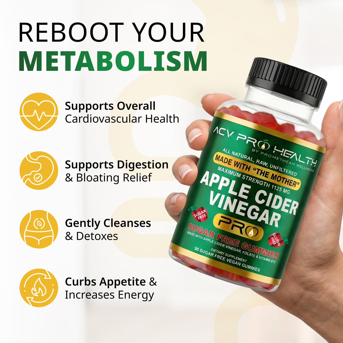 (90ct Gummies) ACV + Sugar Makes No Sense! Try The World's First Zero Net Carbs Sugar Free Apple Cider Vinegar Gummies