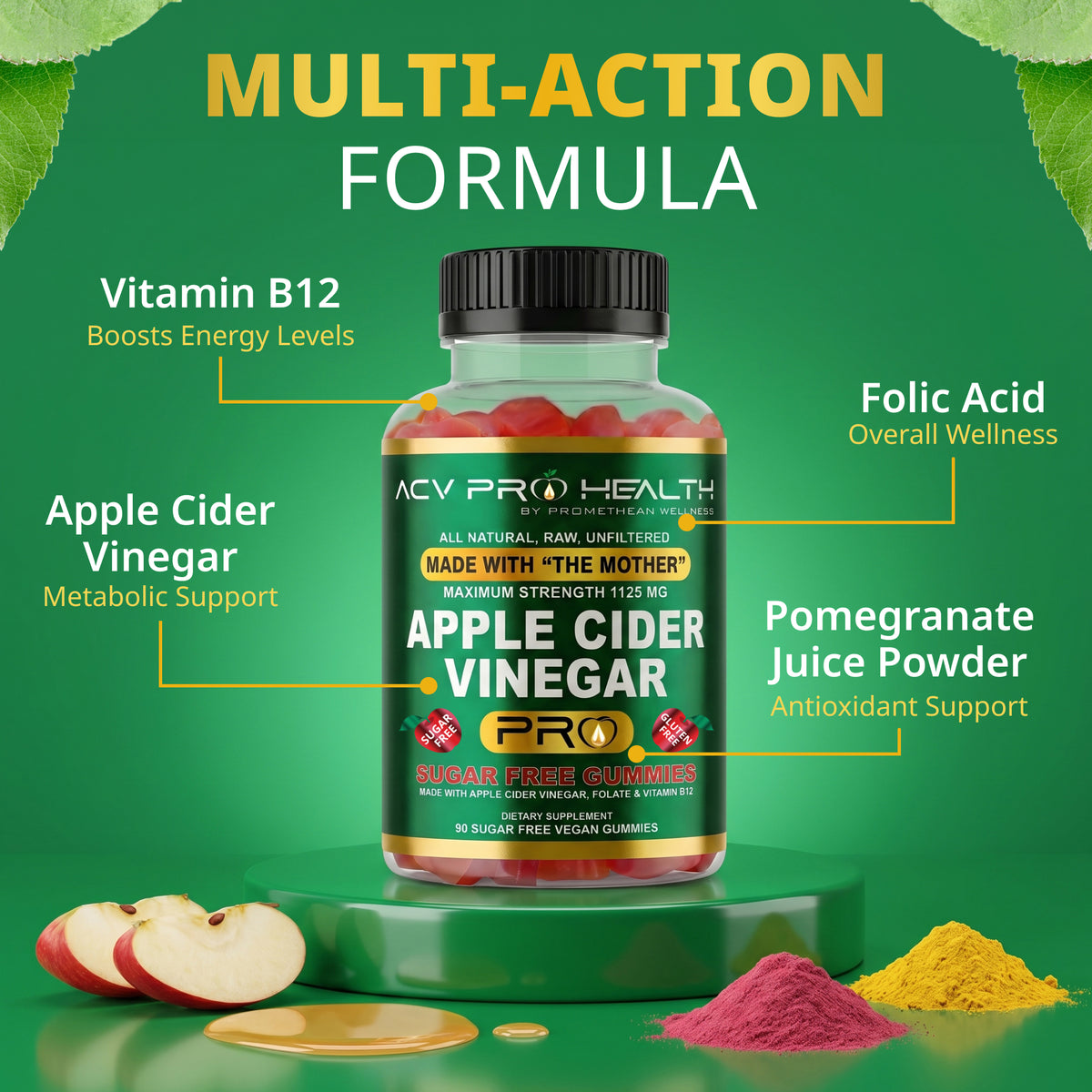 (90ct Gummies) ACV + Sugar Makes No Sense! Try The World's First Zero Net Carbs Sugar Free Apple Cider Vinegar Gummies